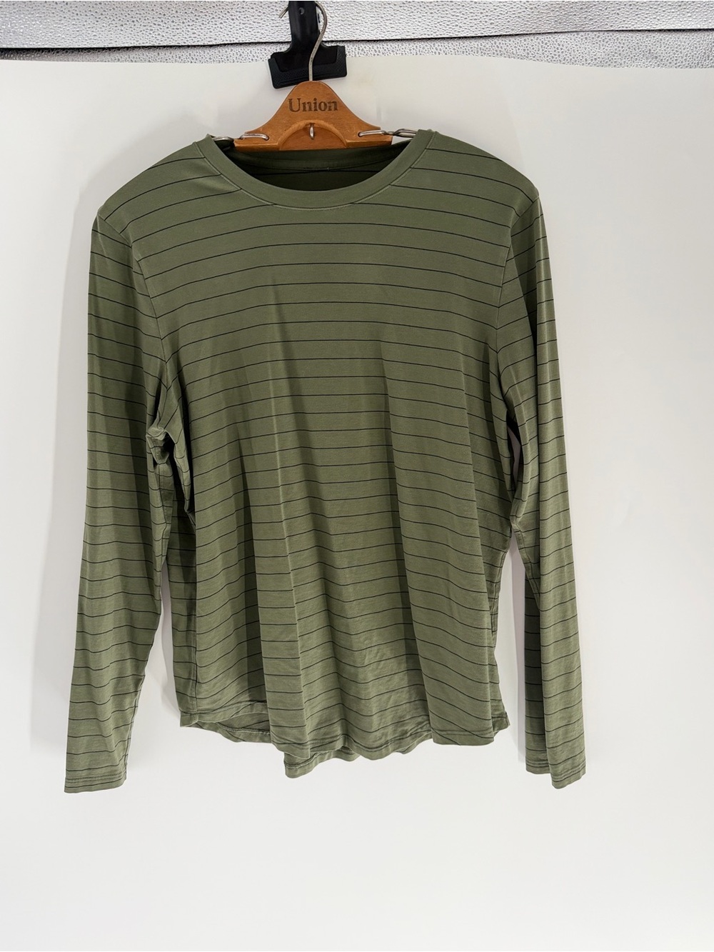 lululemon athletica Olive Green Thin-Stripe Long Sleeve Crew
